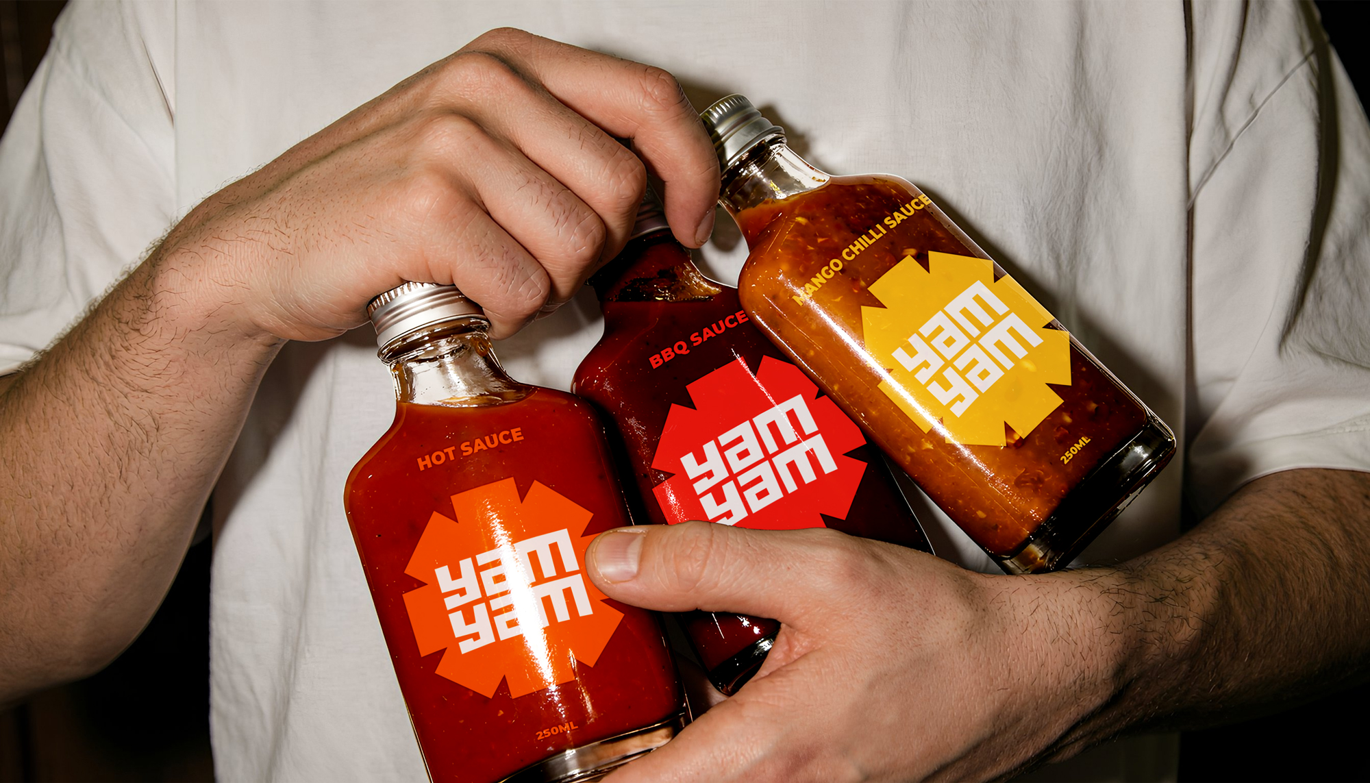 YAM YAM sauce bottle label mockup
