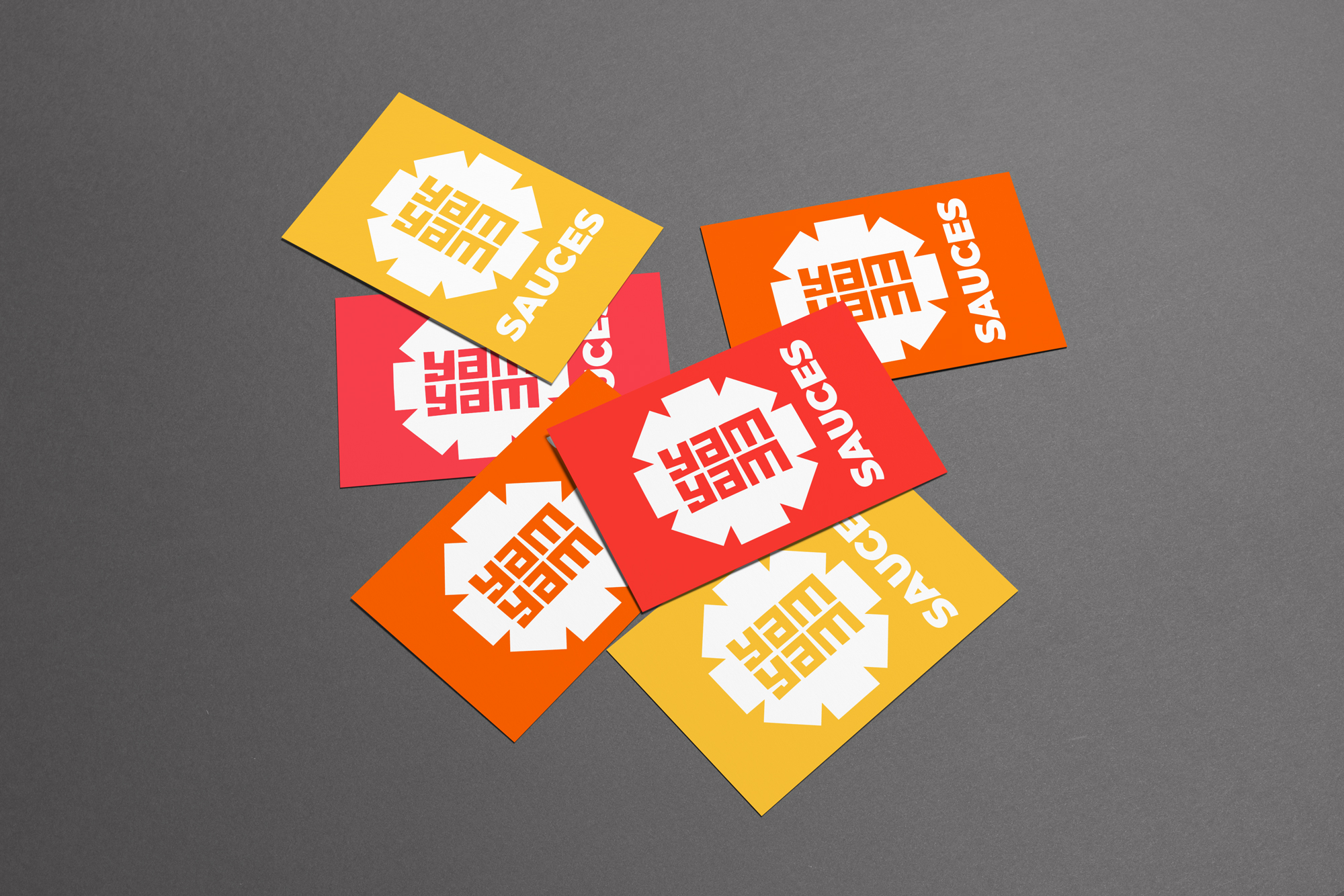 YAM YAM overlapping business cards mockup